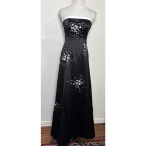 Vintage Niki Livas Y2K Formal Satin Dress Size S Whimsigoth Embroidered Sequin